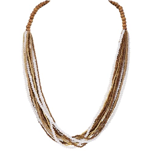 Coiris Chunky Statement Necklaces for Women Boho Multi Long Layered Strand Beaded Necklace for Women Handmade Crystal Beach Jewelry Gift - color: Brown