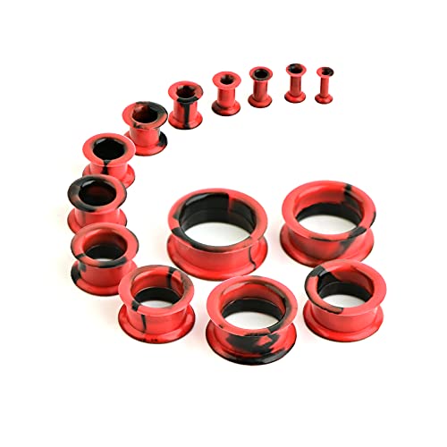 WBRWP 20/28pcs Ear Stretching kit Set: Hollow Hard/Soft Silicone Plugs and Tunnels Ear Expander Gauges Stretcher Body Piercing Jewelry - style: 28pcs Thick/Mixed Black&Red