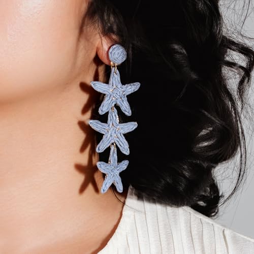 Boho Raffia Earrings Starfish Shell Seashell Dangle Drop Earrings Cute Statemnet Trendy Jewelry Summer Beach Outfits for Women - color: Lilac, size: Seastar