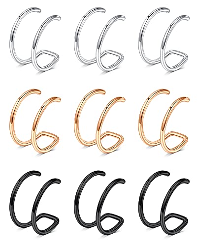 D.Bella Fake Septum Piercing Faux Nose Rings Hoop Stainless Steel Faux Lip Ear Nose Septum Ring Non Piercing Clip On Nose Hoop Rings Body Piercing Jewelry - style: Style I