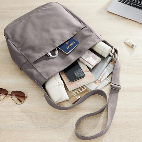 KALIDI Canvas Tote Bag Large Hobo Crossbody Shoulder Handbag Zipper Messenger Bag for Women or Men Casual College Work - color: *Grey