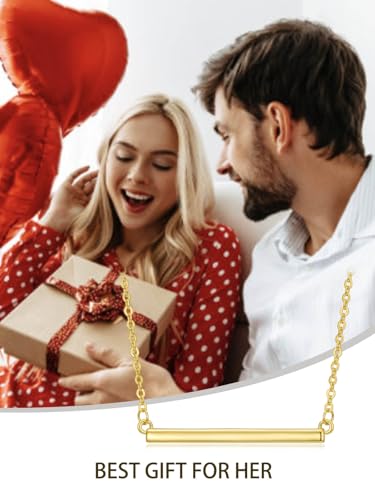 14K Gold Bar Necklace for Women,Gold Bar Pendant Necklace Simple Gold Necklace Non Tarnish Gold Necklace for Mom Minimalist Mothers Day Jewelry Mother's Birthday Christmas Valentine's Day Gifts for Mom Wife Women Her - style: Simple Bar