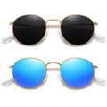 MEETSUN Round Polarized Sunglasses for Women Men Classic Retro Metal Frame Sun Glasses UV Protection - color: (2 Pack) Gold/Blue + Gold/Grey
