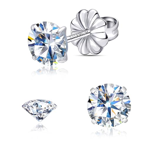 Moissanite Stud Earrings, G23 Hypoallergenic Titanium Stud Earrings for Women Men, Round Cut D Color VVS1 Clarity 18K White Gold Palted Multicolor Moissanite Jewelry, 0.6CT-3.0CT - color: White, size: (0.5ct*2)-5mm-1.0 Carat