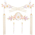 HINZIC 5pcs Flower Tassels Hairpin for Women, Non-Slip Rhinestone Pearl Clover Hair Clips Headpiece, Retro Chinese Hanfu Wedding Brides Hair Accessories for Long Hair - color: Gold