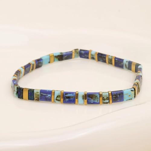 Tila Flat Beaded Stretch Bracelet for Women,Bohemian Friendship Bead Bracelets Handmade Stack Boho Jewelry Accessory for Everyday Wear, Vacation and Friend Gifts - color: blue
