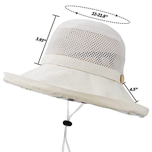 Women's-Mesh-Sun-Hats Wide-Brim Summer Beach Bucket Caps for Girls Outdoor-UV-Protection Foldable-Fishing-Hat Chin Strap - color: Beige