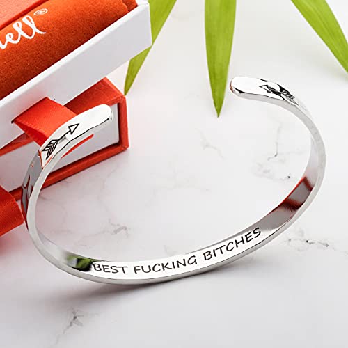 Carviell Bracelet - Gifts for Women – Inspirational, Friendship, Love, Mom, Daughter, Sister, Christian, Graduation, Memorial & Wedding Gifts – 100+ Phrases – Stainless Steel, Gift-Ready - style: BADASS Gift - Best F##king Bitches