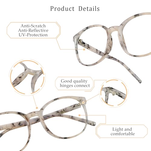 LifeArt Round Blue Light Blocking Glasses, Computer Glasses, Gaming Glasses, TV Glasses for Women Men (Marble, No Magnification) - color: 10_days_marble, size: +0.00(No Magnification)