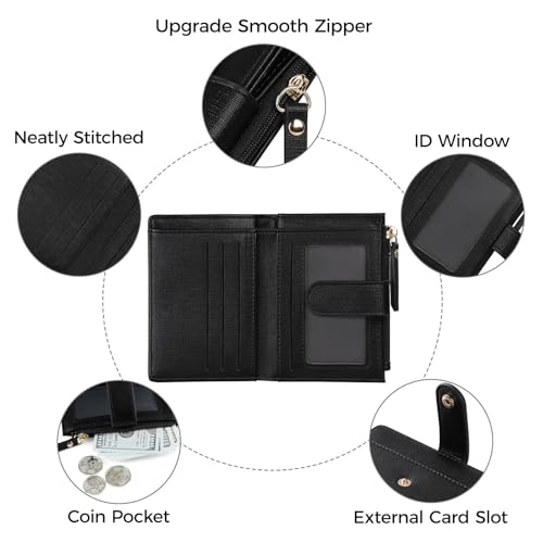 Small Wallet For Women RFID Blocking Soft Leather Bifold Compact Card Holder Women Wallet With Zipper Coin Pocket 1 ID Window,Green - color: Green