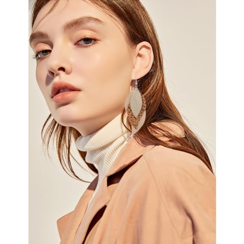ANXIN boho unique Leather Earrings 2 Layered Lightweight Faux Leather Leaf Earrings Layered Design Drop Earrings Gift for Women - color: Style A