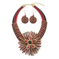 Statement African Necklace For Women African Jewelry Costume Earring Sets Tribal Fashion Colorful Big Rhinestone Crystal Pendent Collar Choker Bold Chunky Bib Handmade - color: Flower red