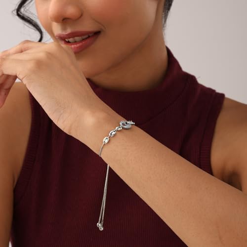 LeCalla Pure 925 Sterling Silver Italian Paperclip Link Chain Bracelets | Gold Over Silver Paper-Clip Link Station Bracelet | Sliding Bolo Bracelet for Women - color: CZ Mariner Link