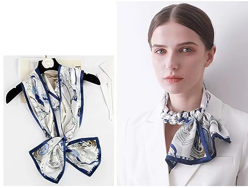 ANDANTINO 100% Silk Scarf for Women 59”*6.3” Long Shawls for Headscarf and Neck- Oblong Hair Wraps with Gift Packed - color: White&blue -Nautical