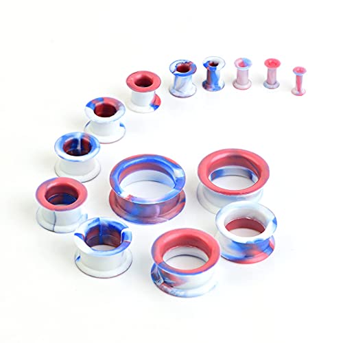 WBRWP 20/28pcs Ear Stretching kit Set: Hollow Hard/Soft Silicone Plugs and Tunnels Ear Expander Gauges Stretcher Body Piercing Jewelry - style: 28pcs Thick/Mixed Blue&Red&White