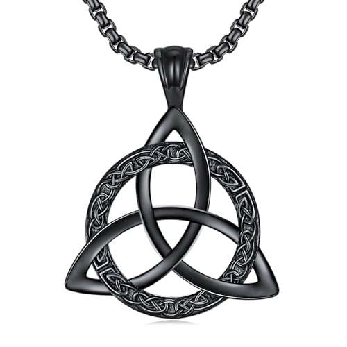Celtic Necklace for men Sterling Silver Celtic Knot Triquetra Triangle Trinity Necklace Gift for Men - color: A-Black