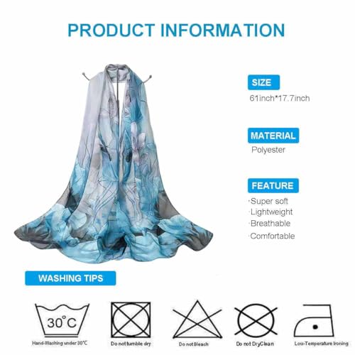 Xyueanlo Women's Chiffon Scarf Lightweight Scarves Fashion Elegant Floral Print Scarfs Shawls - color: Lotus Light Blue