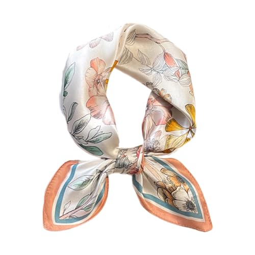 FONYVE 100% Mulberry Silk Scarfs for Women-Lightweight Square Satin Head Scarf-Small Silk Hair Scarf for Sleeping 21"x21" - color: 20 Pink Flower