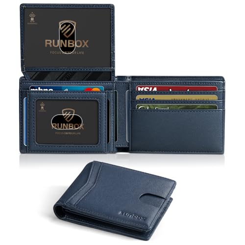 RUNBOX Wallet for Men -Slim Rfid Leather Mens Bifold Novelty Wallets 2 ID Window With Gift Box Men's Accessories | Slim - color: A Tibetan Blue
