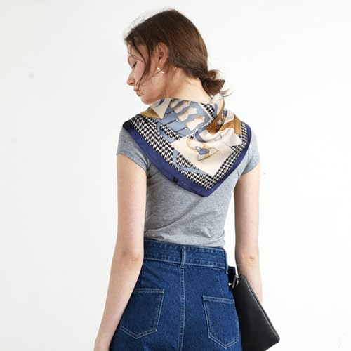 Relang Fashion Silk Satin Head Scarf for Women Hair Bandana Hair Scarf Wrap Neck Scarf for Women 27.5×27.5 inches - color: Blue Ribbon Houndstooth