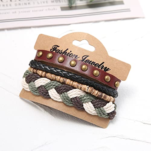 HZMAN Wrap Bracelets Men Women, Hemp Cords Wood Beads Ethnic Tribal Bracelets, Leather Wristbands - style: Cross Braided