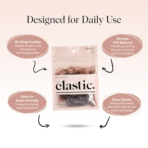Kitsch Hair Ties No Damage for Kids, Teens and Women - Rubber Bands for Hair Styling | No Snag Hair Elastics | Daily Hair Accessories | Ideal Gifts for Women - 500pcs (Brown) - color: Brown, size: 500 Count (Pack of 5)