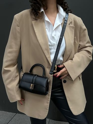 MOON CANTA Mini Crossbody Bag for Women – Small Faux Leather Shoulder Purse with Gold Lock, Elegant Design for Daily Use - color: Black