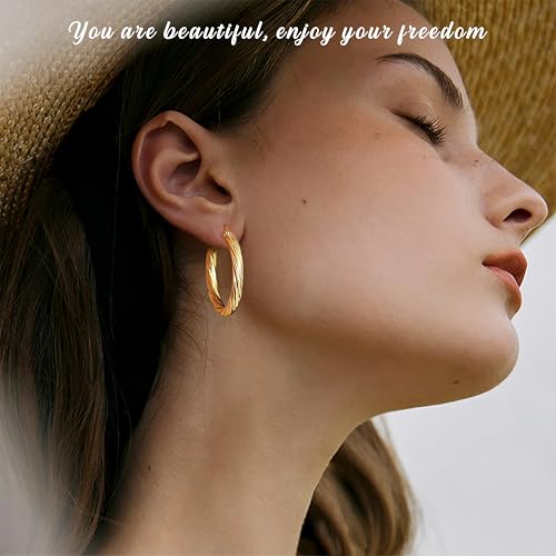 24 Pairs Gold Hoop Earrings Set for Women Hypoallergenic Chunky Chain Twisted Open Hoops Dangle Earring Packs for Birthday Party Fashion Jewelry Gift - color: 24Pairs-Gold
