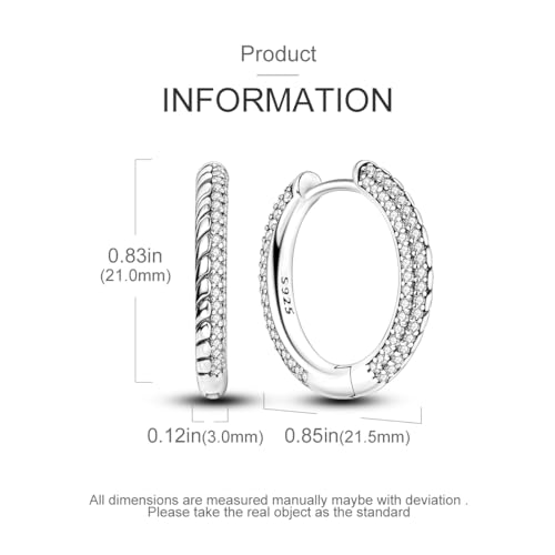 Parmuz 925 Sterling Silver Earrings Hoops for Women Ladies Simple Lightweight Twisted Medium Hoop Earrings With Cubic Zirconia Hypoallergenic Jewelry for Her - color: Pave Hoop earring