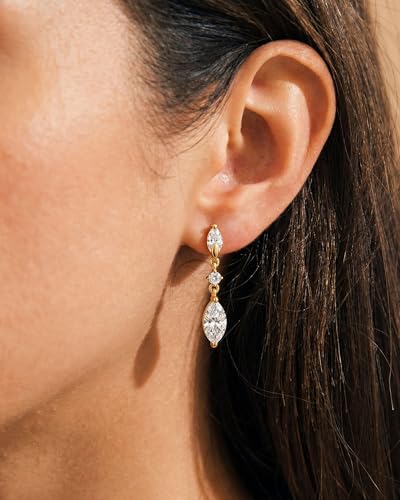 HANLI Dangle Earrings for Women – 14K Gold Plated/Silver Drop Earrings Sparkly CZ Gold Dangle Earrings Elegant Dangling Earrings for Wedding Bridal Prom Jewelry - color: 3-Dangle CZ Gold