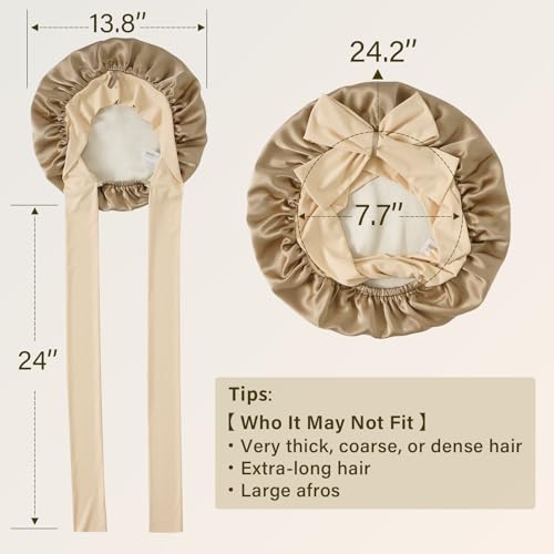 ZIMASILK 100% Mulberry Silk Bonnet for Sleeping Women Long Hair Double Layer Silk Hair Wrap with Tie Band Stay On Head (1Pc, Light Coffee) - color: Light Coffee