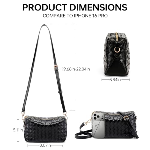 Woven Crossbody Bags for Women Small Crossbody purse Leather Clutch Purse with Adjustable Strap for Everyday Use - color: Black