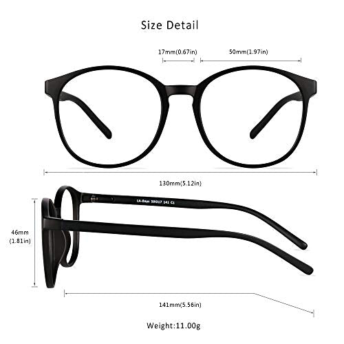 LifeArt Round Blue Light Blocking Glasses, Computer Glasses, Gaming Glasses, TV Glasses for Women Men (Black, No Magnification) - color: 05_days_black, size: +0.00(No Magnification)