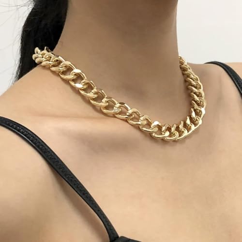 Chunky Chain Necklaces Women Statement Collar Necklace Gold Flat Snake Chain Choker Ribbed Design for Party, Dress Jewelry Gifts - color: A5