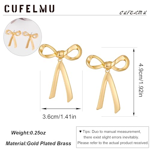 Gold Silver Bow Drop Earrings for Women Long Tassel Chain Bow Earrings Ribbon Bowknot Dangle Earrings Jewelry Gifts - color: Gold Bow E