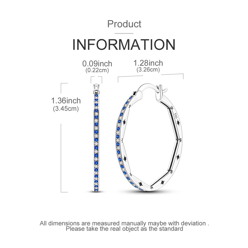 Parmuz 925 Sterling Silver Earrings Hoops for Women Ladies Simple Lightweight Twisted Medium Hoop Earrings With Cubic Zirconia Hypoallergenic Jewelry for Her - color: dark blue