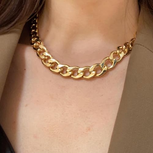 Chunky Chain Necklaces Women Statement Collar Necklace Gold Flat Snake Chain Choker Ribbed Design for Party, Dress Jewelry Gifts - color: A5