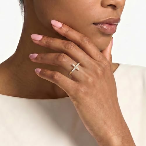 Cross Ring 14K Gold Plated 925 Silver with CZ, Stackable Rings - color: Cross 14K Gold, size: 5
