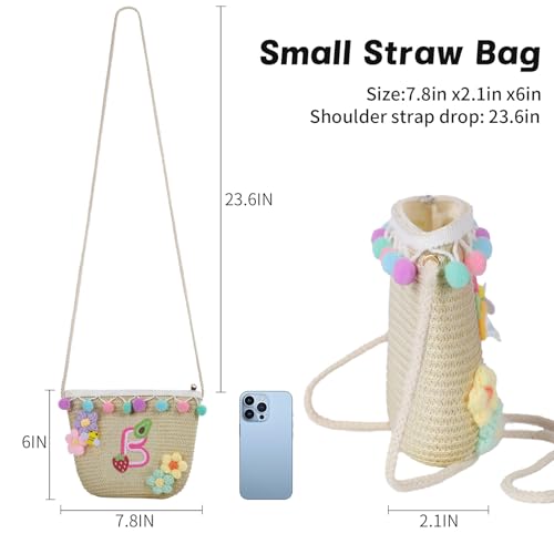 Letter Small Woven Straw Summer Beach Tote Bag for Women 2025,Woven Straw Beach Purse Shoulder Crossbody Bag for Women 2025 - color: Brown B