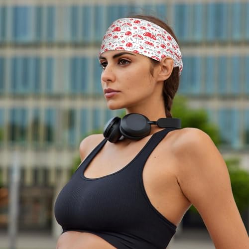 Mushroom Print Headband for Women - Cute Red Mushroom Pattern Headwrap, Sweatband for Yoga, Running, Workout, Daily Wear - color: 23