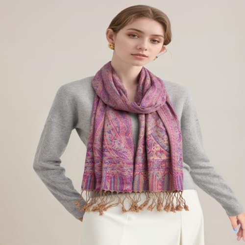 AUSEKALY Pashmina Feel Shawls Wraps for Women Rave Scarf Soft Silky Reversible Men Scarves - color: Pink Beiga