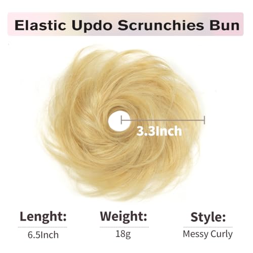 2PCS Blonde Hair Bun, Messy Bun Hair Piece, Soft Fluffy Elastic Scrunchie, 30s Easy Updo for Women & Kids, Ideal for Daily Wear, Ballet, Dance & Office Use - color: Gold, size: 4 Inch