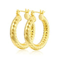 Gold Plated Hoop Earrings for Women 14K Gold Plated Earrings for Women Hypoallergenic Lightweight Wrinkle Texture Earrings Womens 20mm/25mm/30mm - size: 25mm