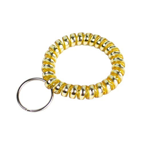 Lucky Line 2” Diameter Spiral Wrist Coil with Steel Key Ring, Flexible Wrist Band Key Chain Bracelet, Stretches to 12”, Gold, 1 Pack (410811) - color: Gold, size: 1 Pack