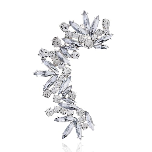 Rhinestone Silver Full Ear Cuff Earrings for Women Ear Clip Wrap Statement Climber Crawler Earrings for Women Hypoallergenic Silver Wedding Jewelry Gifts - color: Right Silver