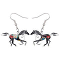 BONSNY Enamel Alloy Colorful Horse Earrings for Women Animal Lover Statement Jewelry - color: Black