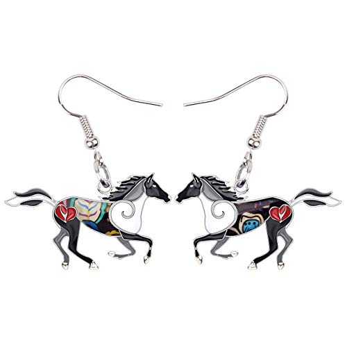 BONSNY Enamel Alloy Colorful Horse Earrings for Women Animal Lover Statement Jewelry - color: Black