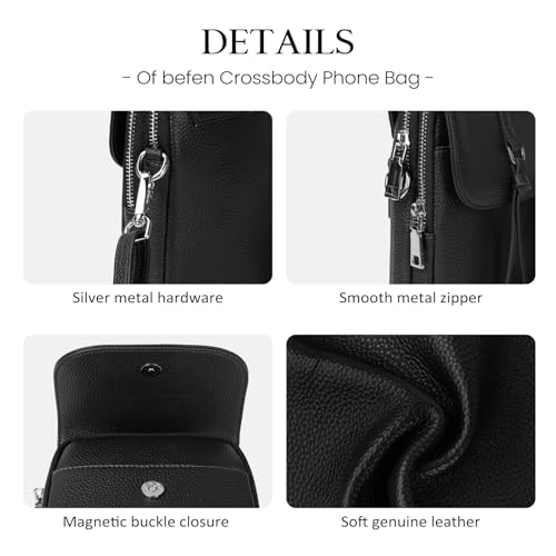 befen Genuine Leather Small Crossbody Bags for Women, Multi Pocket Cell Phone Crossbody Purse with RFID Blocking Card Slots - color: Black