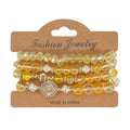 Boho Beaded Bracelet Set for Women - 4 Pcs Multilayer Stackable Crystal Glass Bead Bracelets with Faux Pearl Elastic Stretch Fashion Jewelry for Daily Wear, Beach, Party & Gifts - color: Yellow