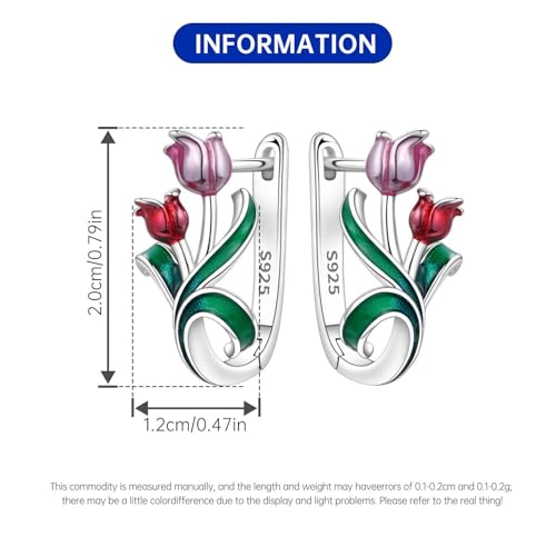 Earrings for Women 925 Sterling Silver Hoop Earring Colorful Cute Fashion Hoop Earrings Graduation Birthday Jewelry Gifts for Women - color: Tulips Earrings